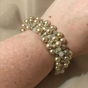 Multi-color woven pearl bracelet